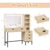 Fluted Makeup Vanity Desk with Large Mirror and Lights, Big Vanity Table with Drawers, Storage Shelves and Charging Station 2