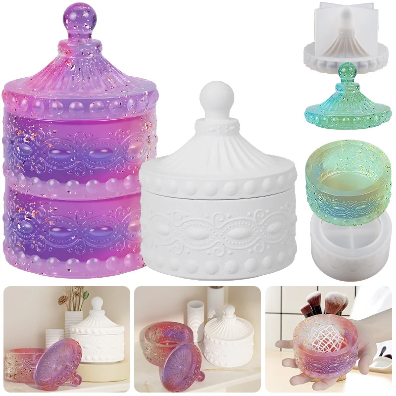 

Vintage Style Storage Box Silicone Mold with Lid DIY Crystal Epoxy Resin Mold TrinketS Box Candle Jar for DIY Jewelry Boxes Mold