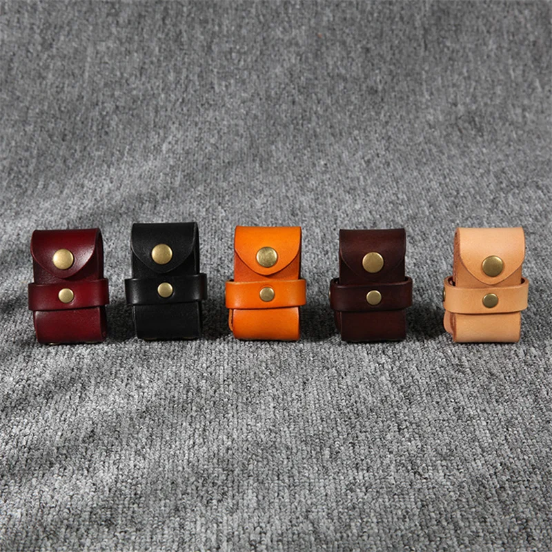 

Retro Solid Color Metal Button Handmade Cigarette Lighter Waist Bag For Zippo Lighters Durable Portable Smoking Supplies