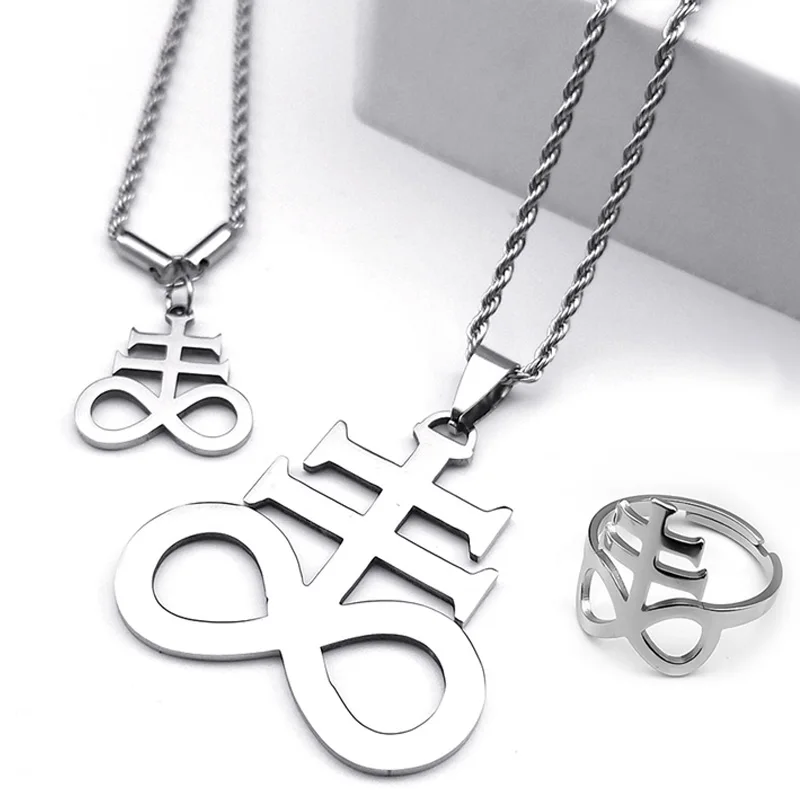 Edelstahl-Schmuckset, Satan-Kreuz, Kirche des Satans, Symbol, Emblem, Schwefelschild, Siegel, Charm, Halskette, Armband, Ring, Ohrring – Detail 11