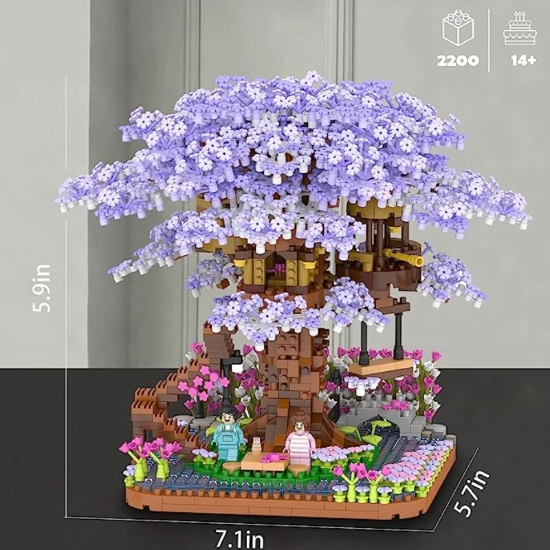 Cherry Blossoms Tree House Building Blocks Japanese Street Purple Sakura Blocks Mini Moc Assembly Brick Friend Toys For Children