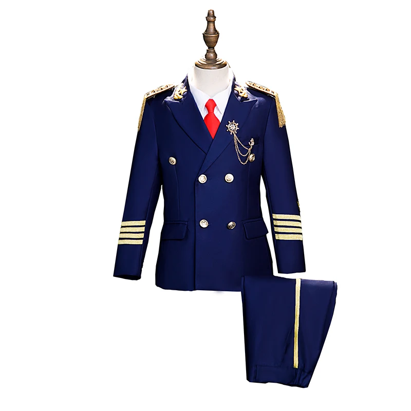 Boys Suits Children Captain Air Junior Uniform Suit Boy Catwalk Fashion Competition Photography Performance Costume Jacket Pants Tie