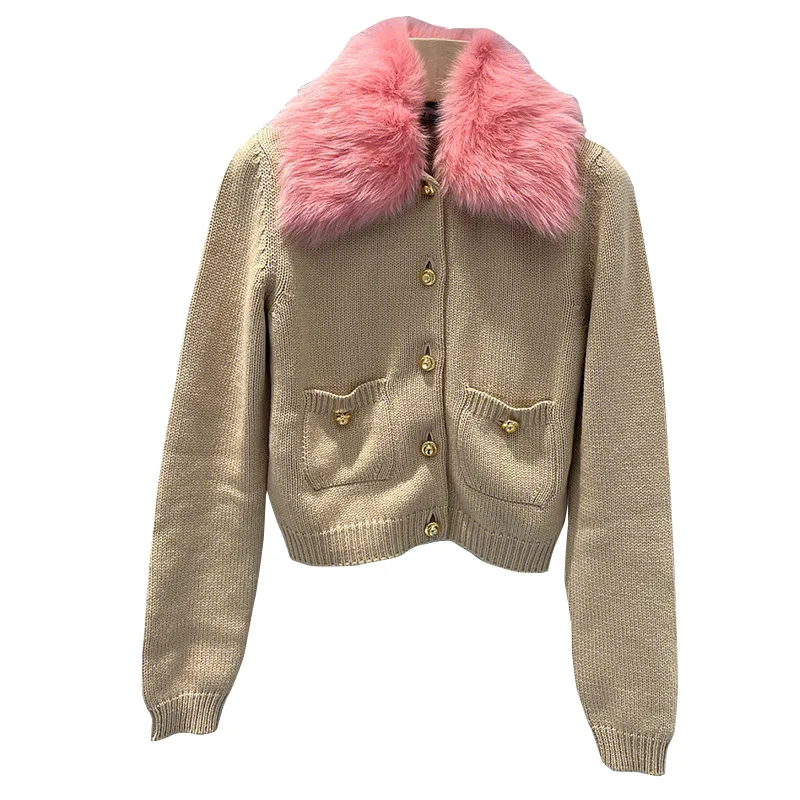 

2023 New Women Sweater Wool Collar Cardigan Coat Women's High Sense Knitted Shirt Top Winter Solid Cardigan Full Sleeve