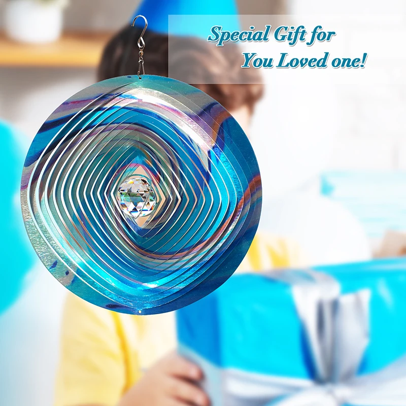 PSATHENATI Mandala Wind Spinner w/Crystal Ball 3D Stainless Steel Hanging Worth Gift Christmas Decoration Indoor Yard Art 12in
