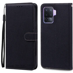 Premium Soft Silicone Leather Flip Wallet Phone Case - Elegant Book Cover for OPPO Reno 5 Lite (Black)