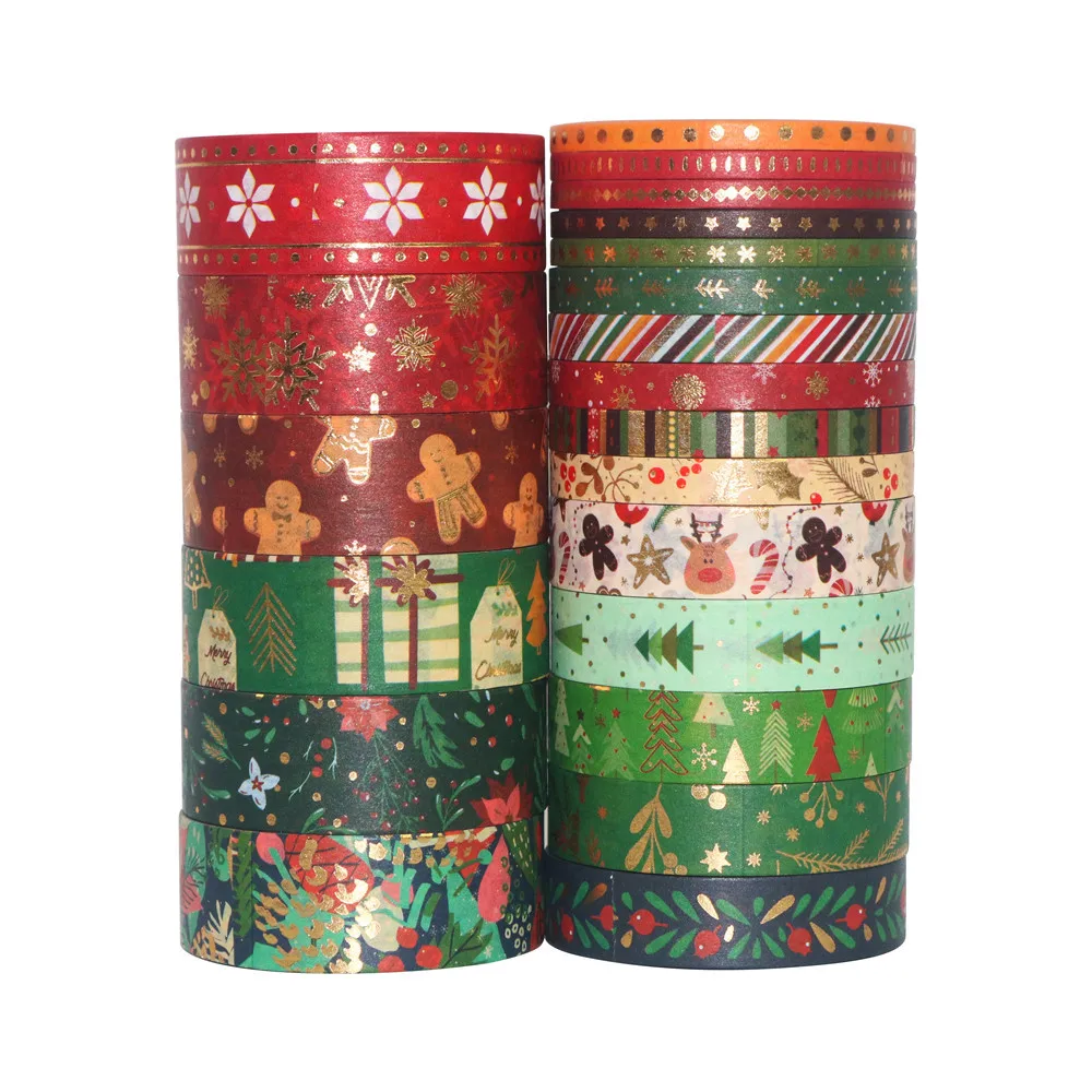 21 pcs/set Merry Christmas Gilding Washi Tape Set Scrapbooking Diy Journal Stationery Masking Tapes Deco Art Supplies Gift 5