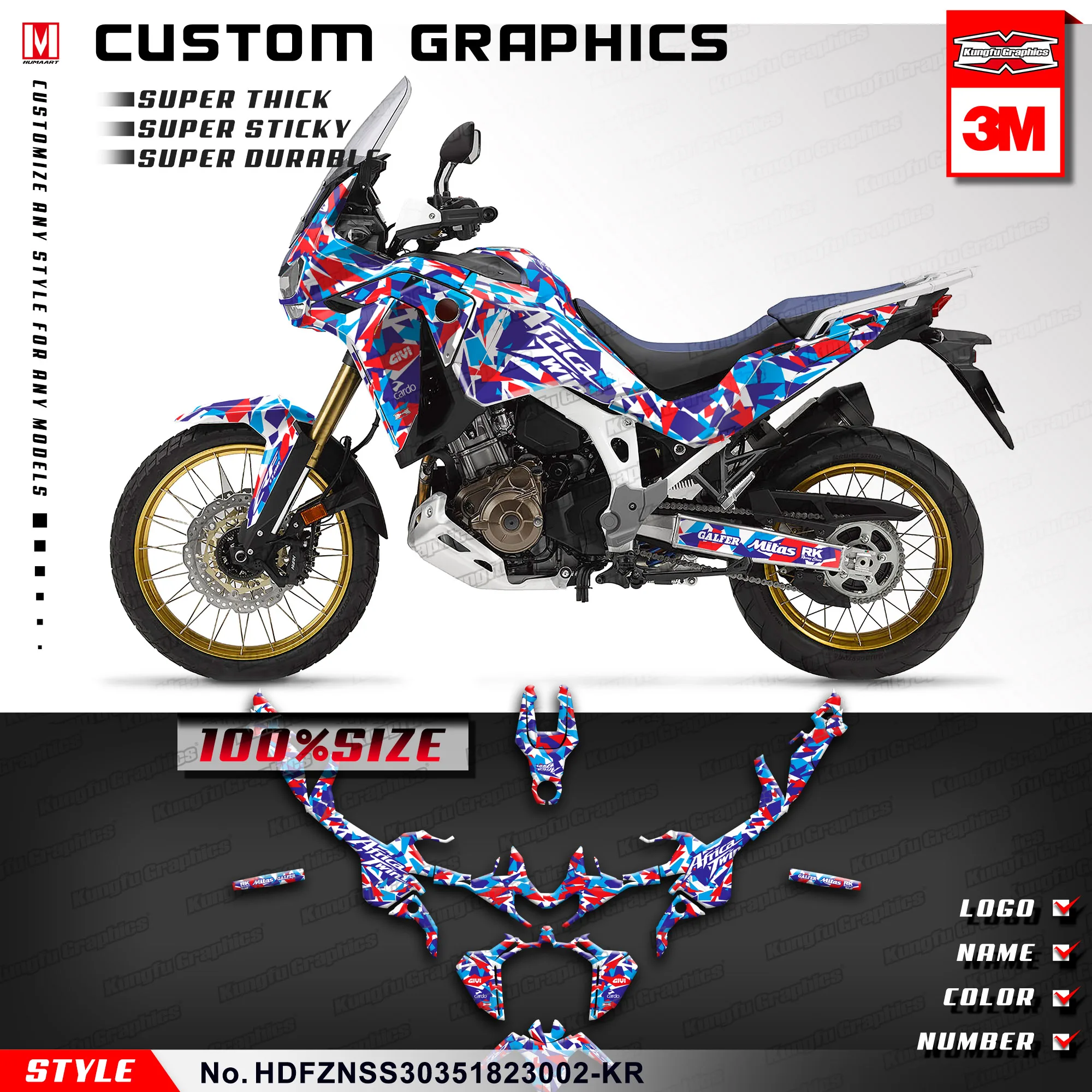 KUNGFU GRAPHICS Motorcycle Sticker Vinyl Decal Kit for Honda Africa Twin CRF1100L Adventure ADV 2020 2021 2022 2023