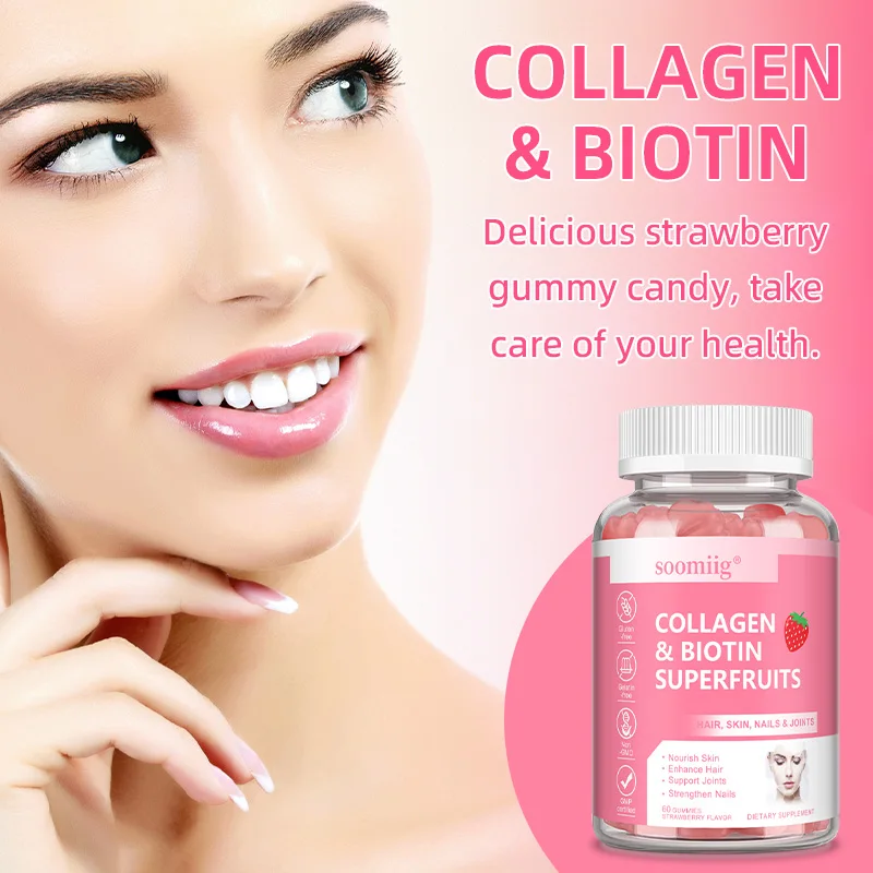 Collagen Gummies with Biotin for Hair Growth,Brightening Skin,Nails,Bones,and Joints-Suitable for Unisex,60 Gummies