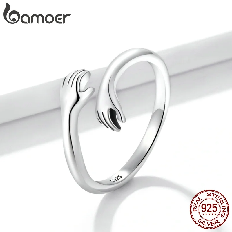925 Sterling Silver Hug Open Ring Adjustable for Women Party Jewelry Family Gift Silver Rings Silver Ring