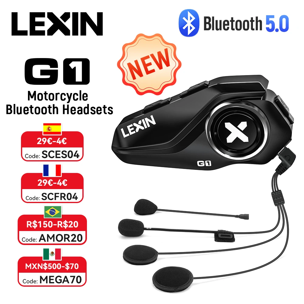 2024 Nieuwe Lexin G1 Motorfiets Bluetooth Headsets Voor Helm, Bluetooth 5.0,High Definition Speakers, Geluidskwaliteit Upgrade