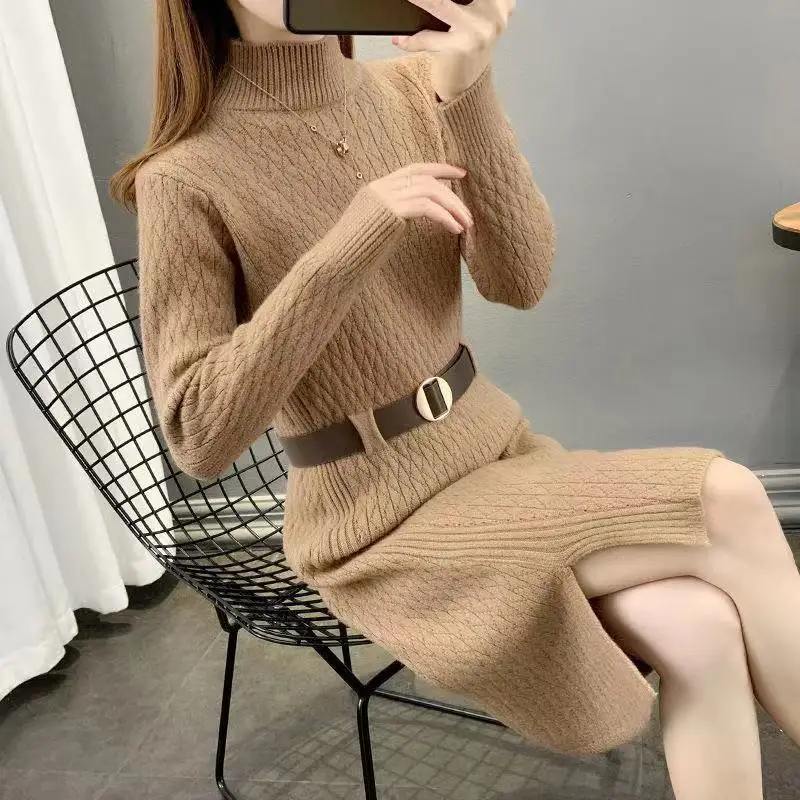 

Women's Autumn Winter New Fashion Elegant High Neck Pullover Long sleeved Bottom Shirt Casual Versatile Western Commuter Tops