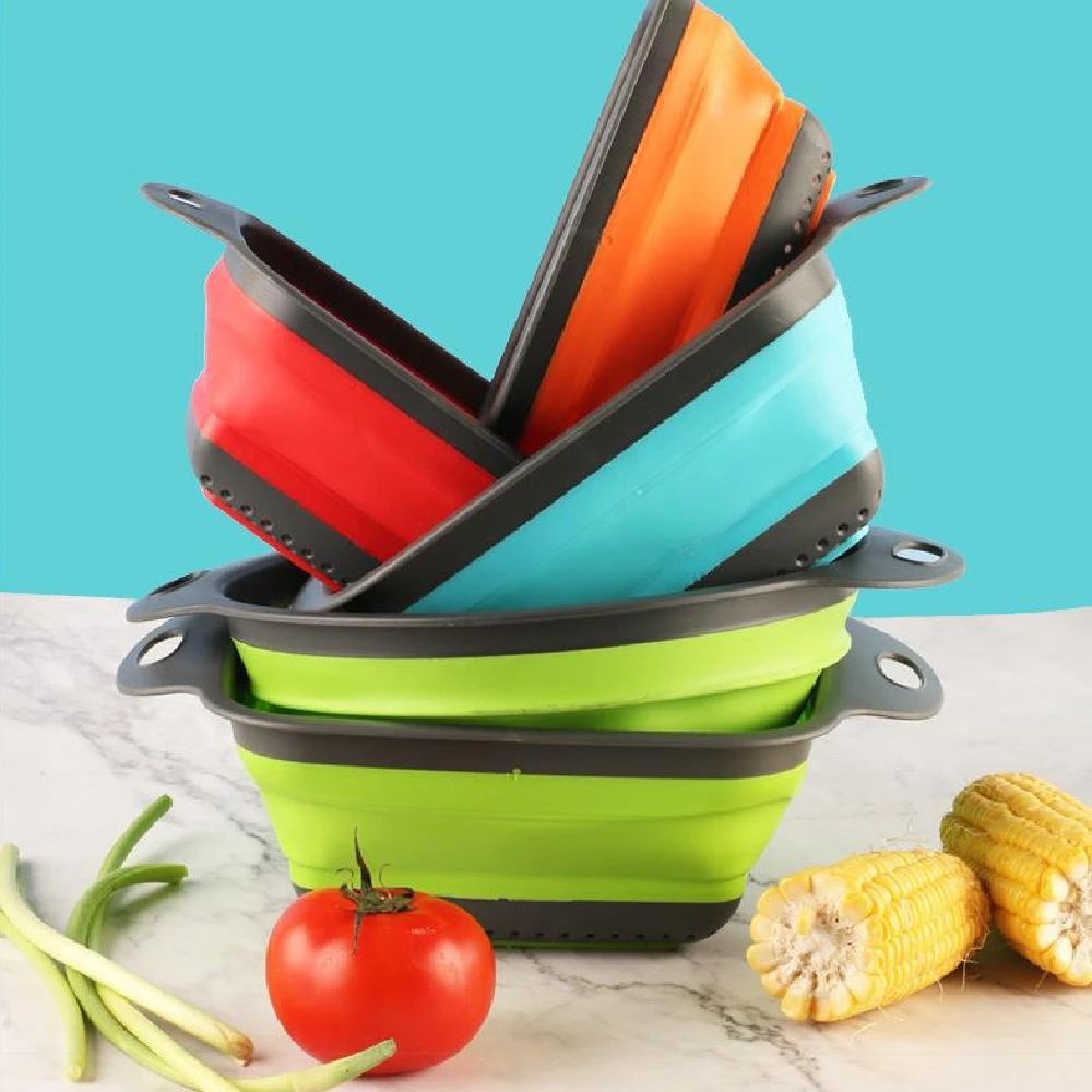 Collapsible Colander Silicone Kitchen Strainer Draining Pasta Vegetable and Fruit