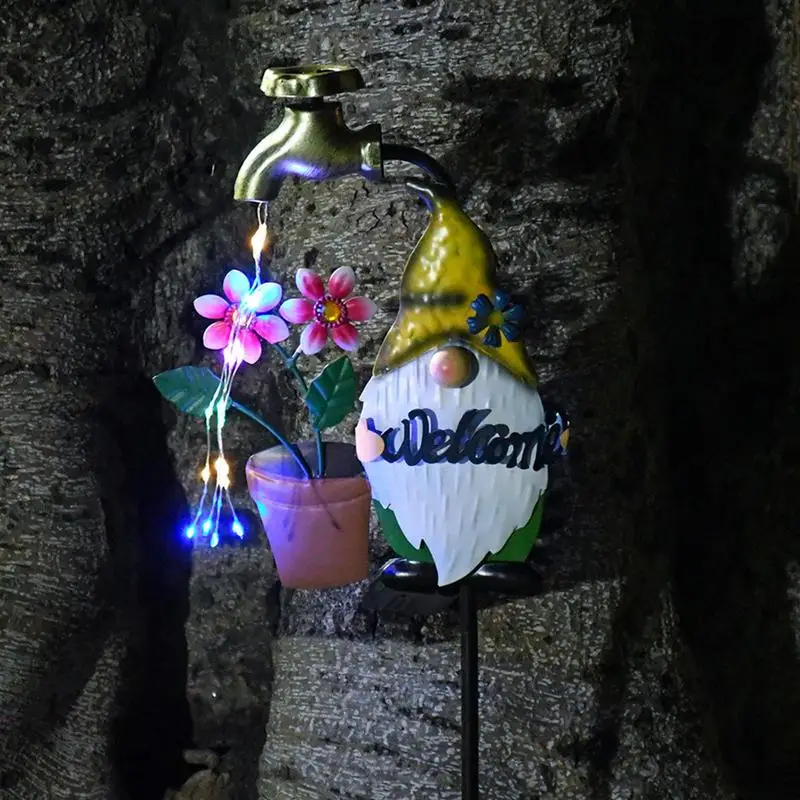 Solar Stake Lights Cartoon Gnome Solar Garden Stakes Waterproof LED Landscape Lighting Faucet Twinkling Decoration For Winter