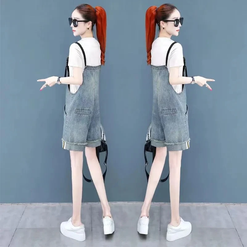 Korean Jumpsuit Shorts For Women Summer Loose Wide Leg Short Overalls Jeans Casual Zipper Pockets Denim Rompers Female Playsuits