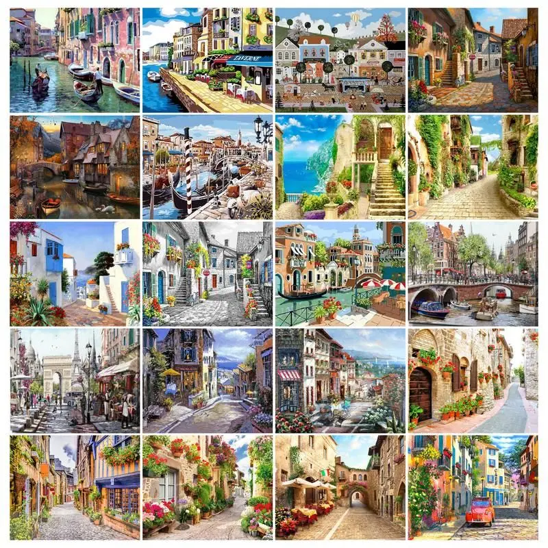 

GATYZTORY Town Scenery Painting By Numbers DIY Frame Pictures Paint By Number Venice City On Canvas DIY Home Decoration 60x75cm