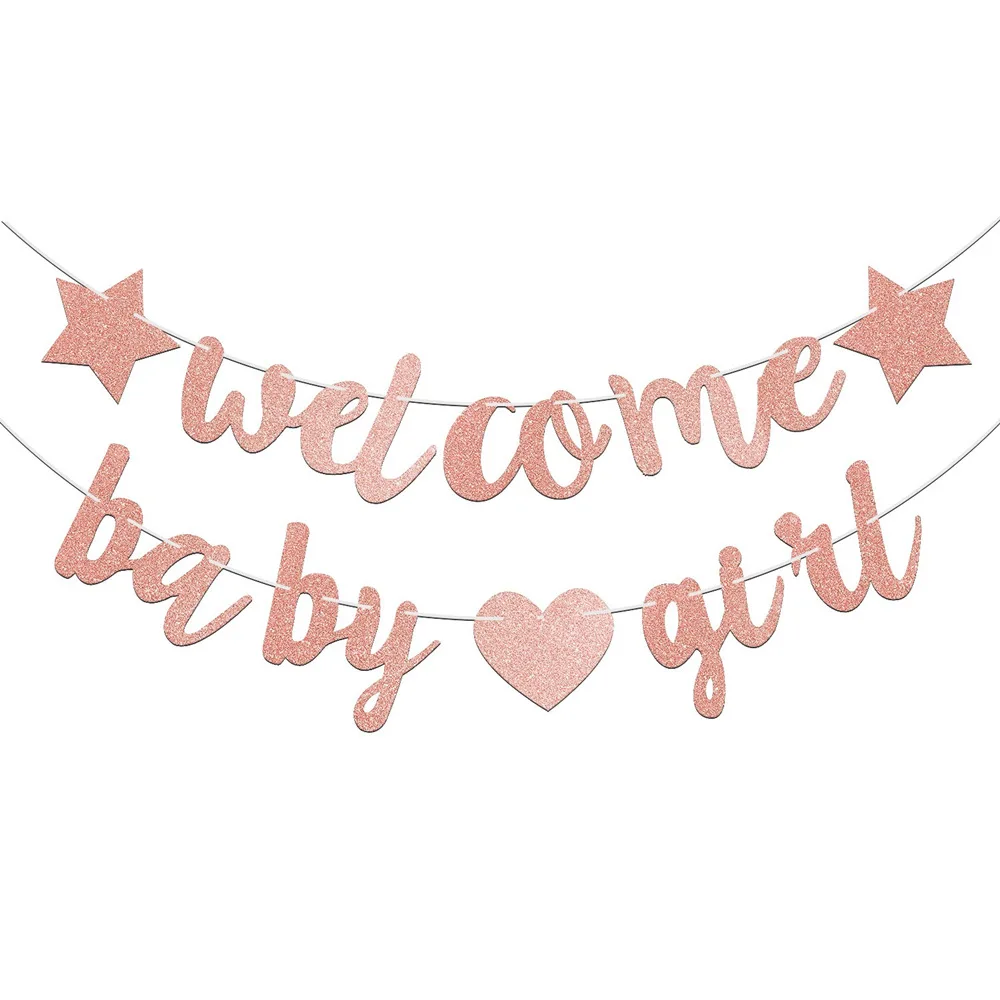 Glitter Welcome Baby Girl/Boy Banner Flags Garland for Baby Shower Birthday Party Photo Props Gender Reveal Party Decoration party decorations birthday banner