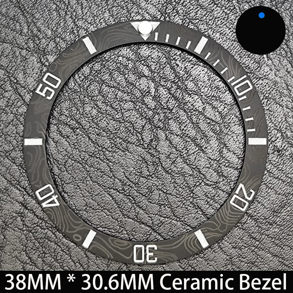 Elegant Blue Luminous Bezel GMT and Diving Watch Insert, Sloping 38mm x 30.6mm Ceramic/Aluminum