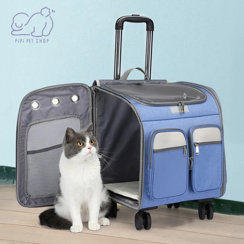 

Pet Dog and Cat Folding Rod Large Capacity Breathable Zipper With Wheels Pet Bag, Suitable for Portable