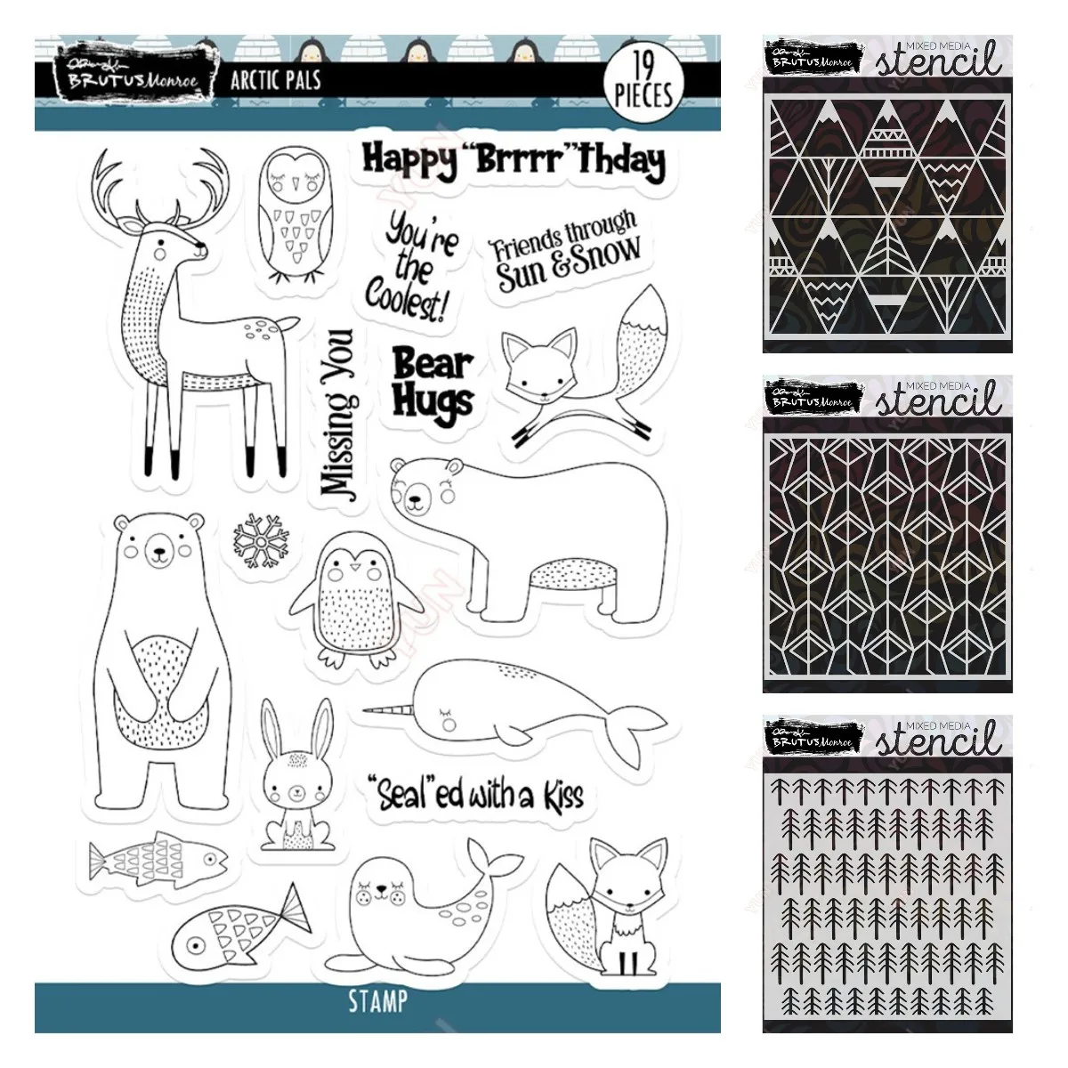 

Arctic Pals Petite Pines Mixed Media Stencil Stamps New Metal Cutting Dies DIY Scrapbooking Card Paper Embossed greeting card