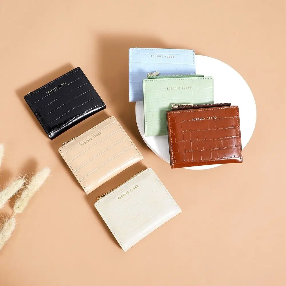 

Solid Color Short Wallet New Folding PU Leather Coins Purses Wallet Zipper Short Card Bag Women