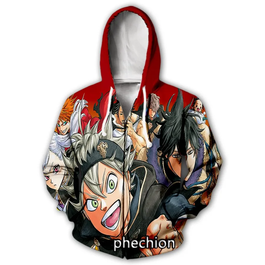 

Мужские/женские толстовки Phechion с 3D принтом черного клевера, повседневные толстовки на молнии, пальто, одежда в стиле хип-хоп, топы, спортивные толстовки на молнии B64