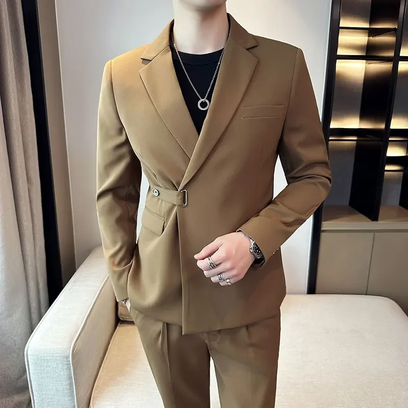 

Fall British Style Men Blazers Single Breasted Casual Suit Jacket Wedding Business Dress Coat Social Banquet Tuxedo Costume 4XL