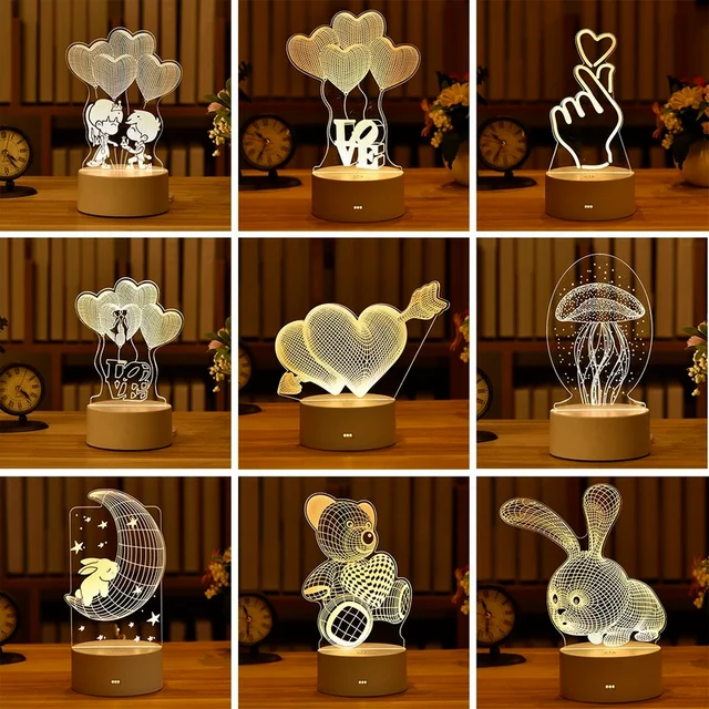 Lampe LED 3D en Acrylique Romantique Amour Maison Veilleuse pour Enfant Table D cor de F