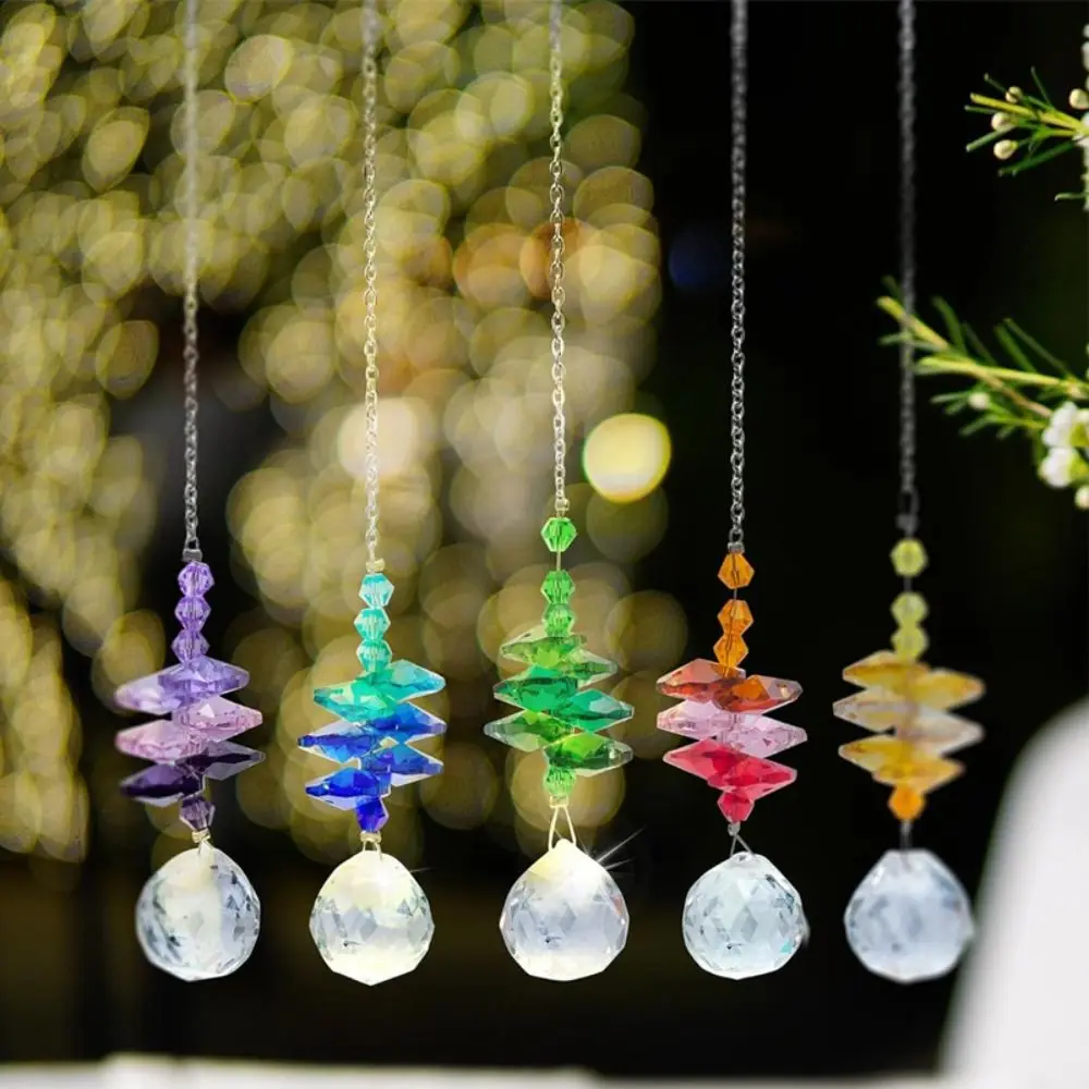 5Pcs Garden Decoration Hanging Crystal Wind Chime Colorful Exquisite Prism Pendant Rotating Light Collection Pendant Balcony