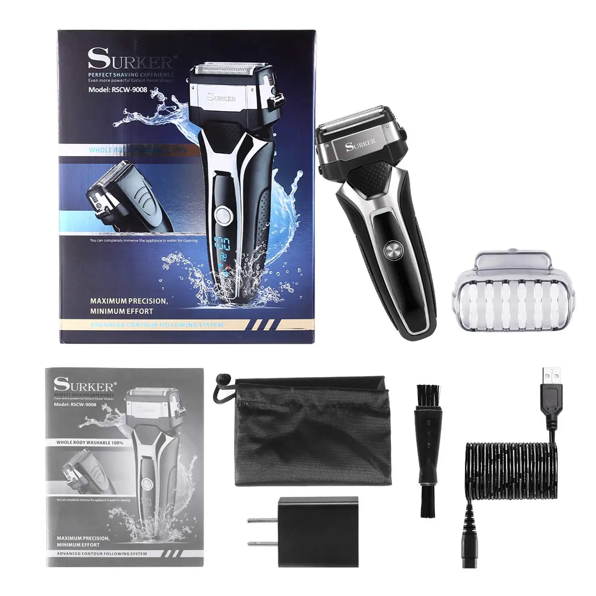 Pro male electric shaver beard foil electric razor for men rechargeable facial shaving machine body cleaning shaver head USB