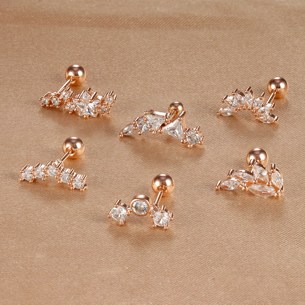 1 STÜCK 6 Stile Edelstahl Mini Zirkon Knorpel Piercing Ohrstecker Für Frauen Helix Tragus Piercing Damen Körperschmuck – Detail 7