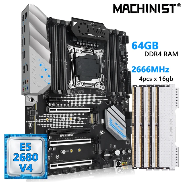 Machinist X99 combo scheda madre LGA 2011-3 con CPU Intel Xeon E5 2680 V4 e DDR4 64GB (4x16gb) RAM Memory Set Kit ATX X99 MR9S 1
