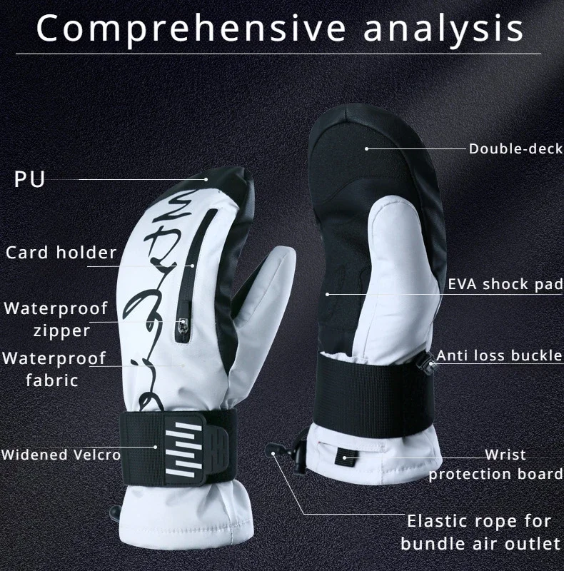 Winter Gloves New Sports Plush Motorcycle Gloves Mountain Windproof Waterproof Mittens Adult Snowboarding Alpine Thermal Mittens 4