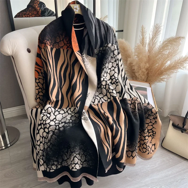Luxury Cashmere Winter Poncho with Horse Print Shawl Wraps