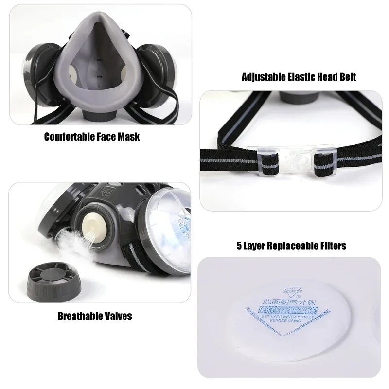 Face Mask Dust Mask Half Face Respirator Mask Dustproof Respirator Half Face Dust Mask With Safety Goggles Dual Filters KN95 Filter Dust-proof Respirator for Carpenter Builder Polishing Work Safe