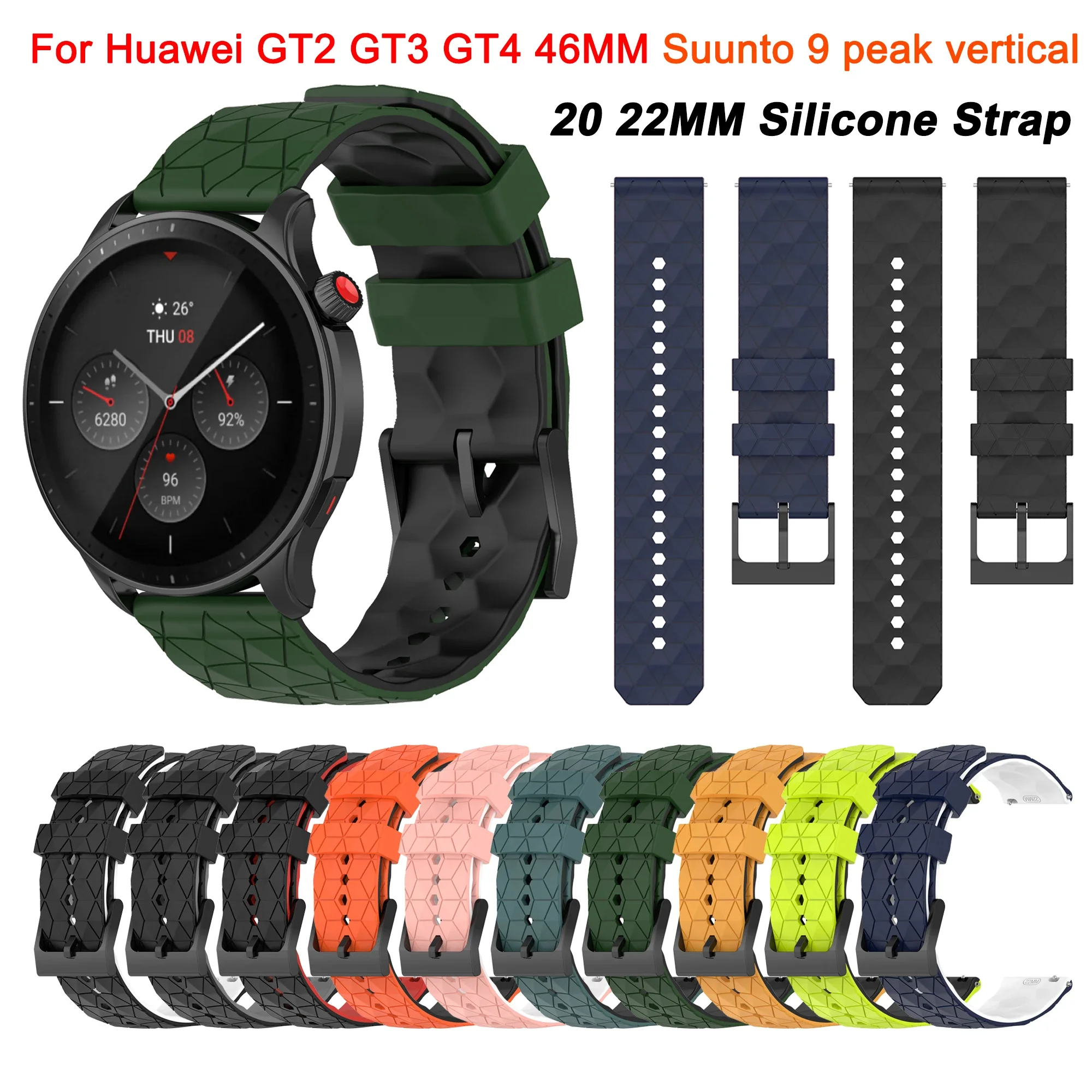 

20mm/22mm watch band For Amazfit GTR GTS/2/3/4 Huawei GT2 GT3 GT4 46mm SUUNTO 9 PEAK PRO Vertical Silicone Bracelet Watch strap