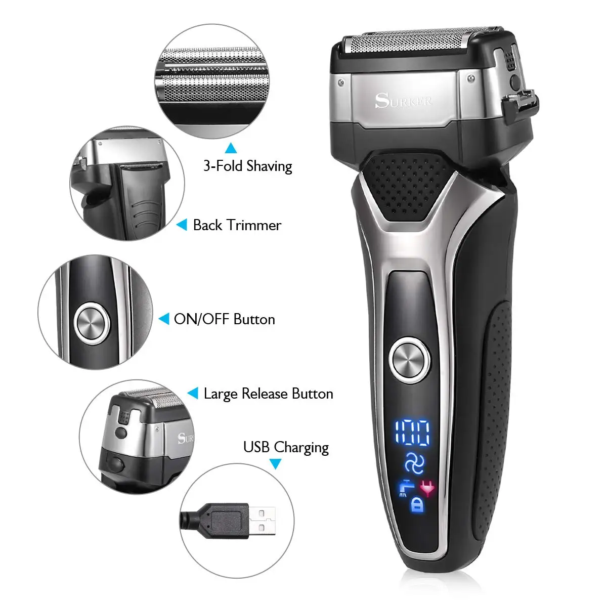 Electric Shaver Electric Razor Rotary Shaver Electrical Rotary Shaver Cordless Shaver Wet Dry Rechargeable Electric Shaver For Men