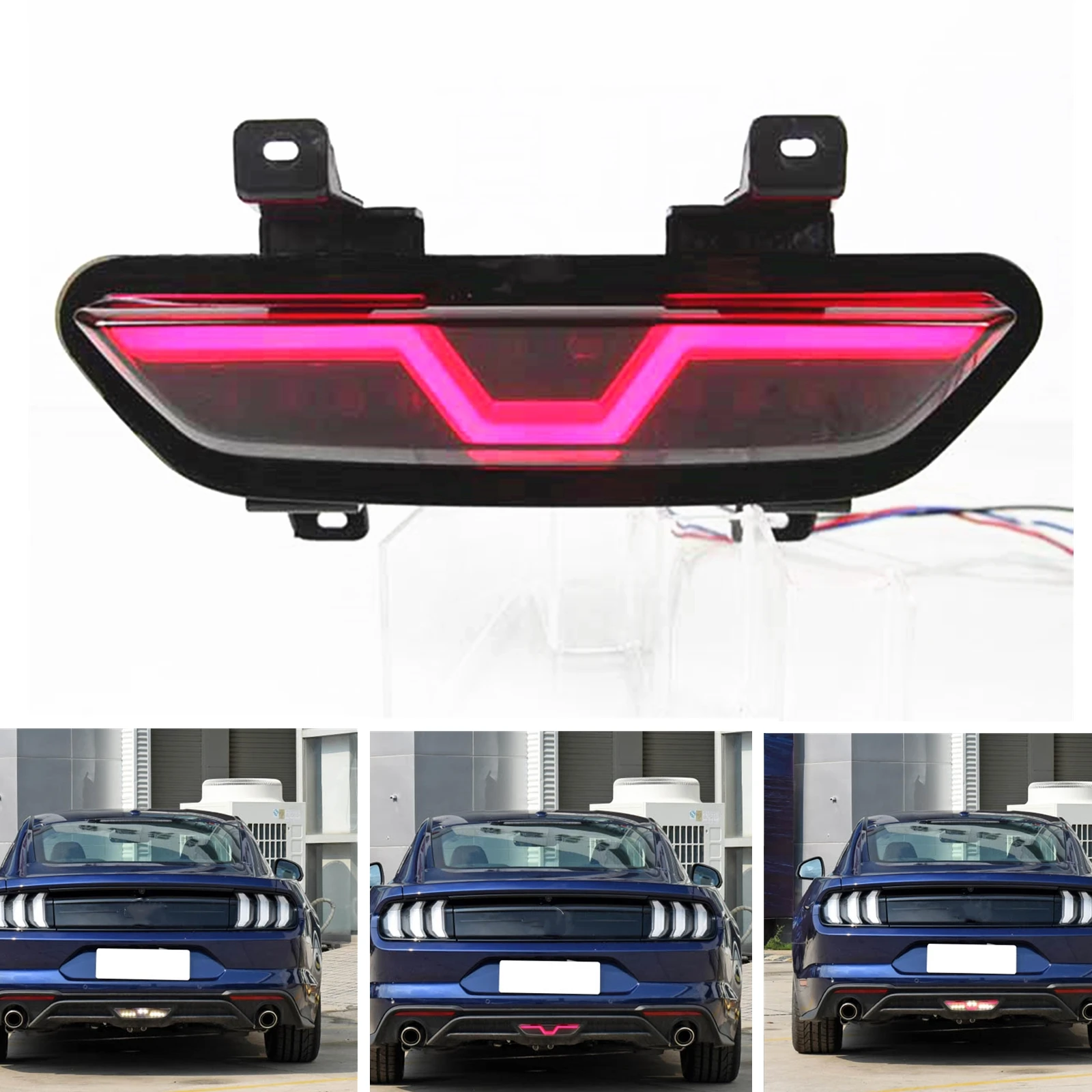 

For Ford Mustang 2015-2018 LED Rear Bumper Reflector Fog Brake Light Diffuser Signal Indicator Center Tail Lamp Taillight Bulb