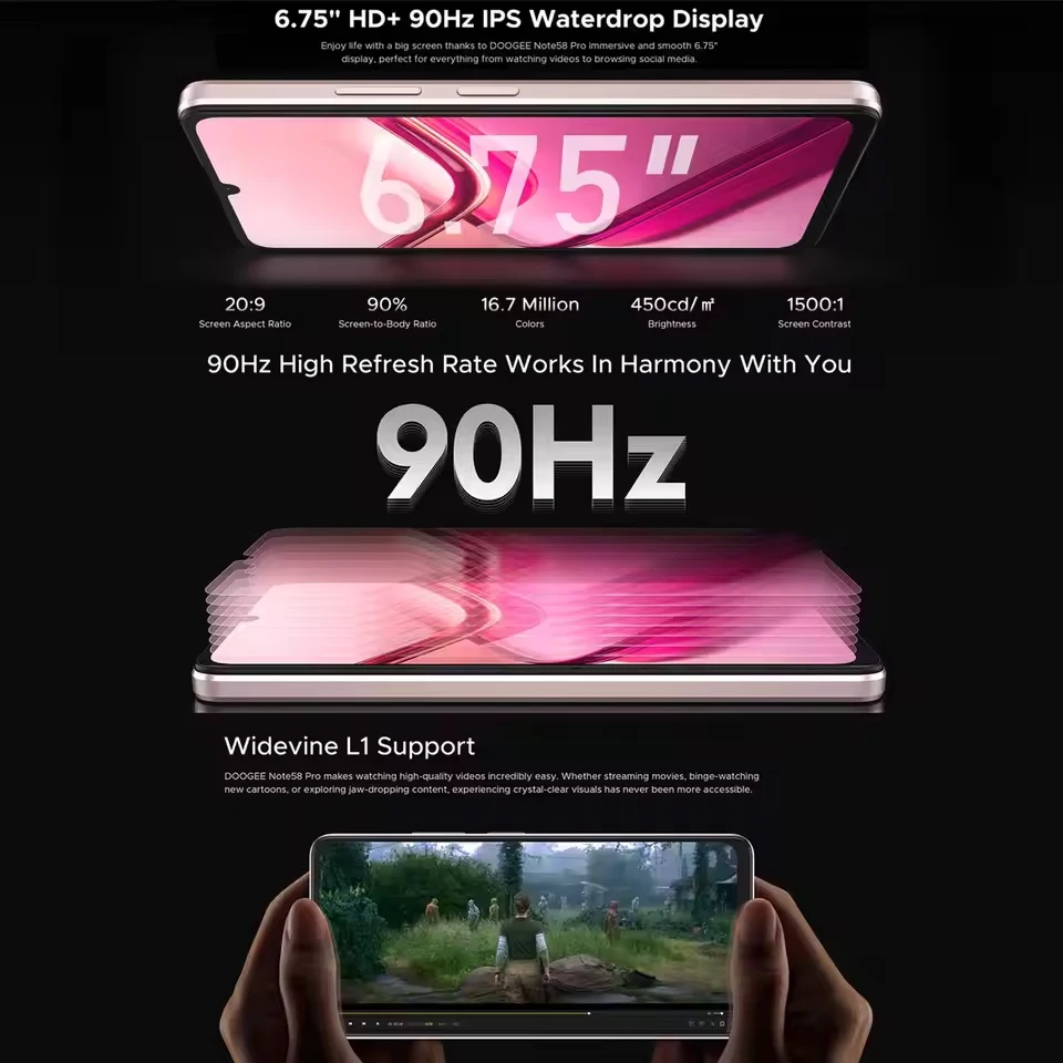 DOOGEE Note 58 Pro、頑丈な 8ГБ ОЗУ+256ГБ ПЗУ、6250мАч、6.75 インチ