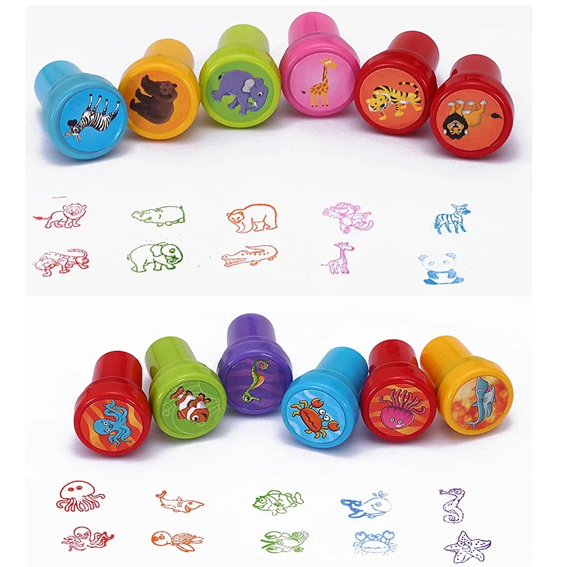 10pcs Children Toy Stamps Smiley Face Kids Seal Scrapbooking Stamper DIY Painting Photo Album Decor Cartoon Animal Dinosaur Seal