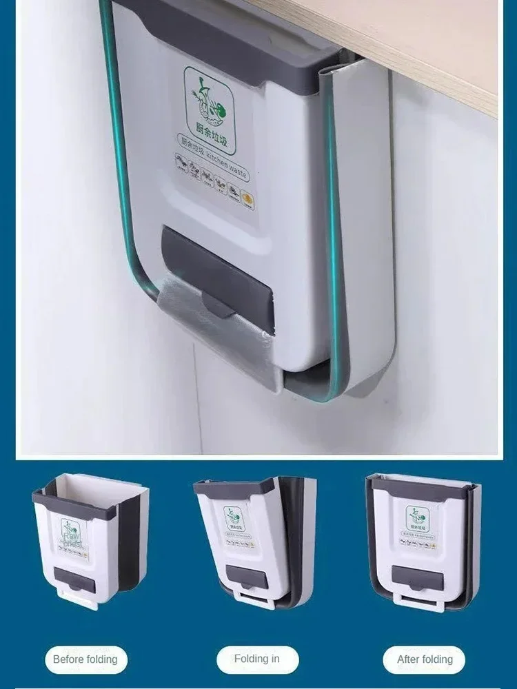 Foldable Wall-Mounted Kitchen Wastebasket - Large Capacity & Easy-to-Clean
