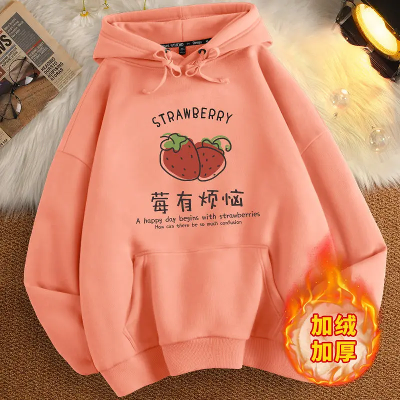 carefree Chinese print Unisex Winter Couple Sweatshirt Cute Print Hoodies Fashion Streetwear Pullovers thicken