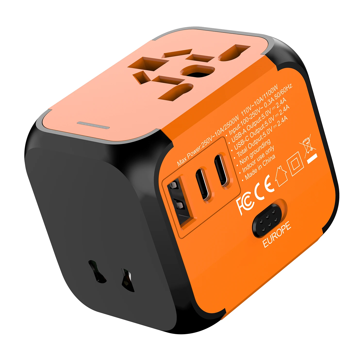 Universal Travel Charger with Dual USB & Type-C Ports - All-in-One Plug Adapter