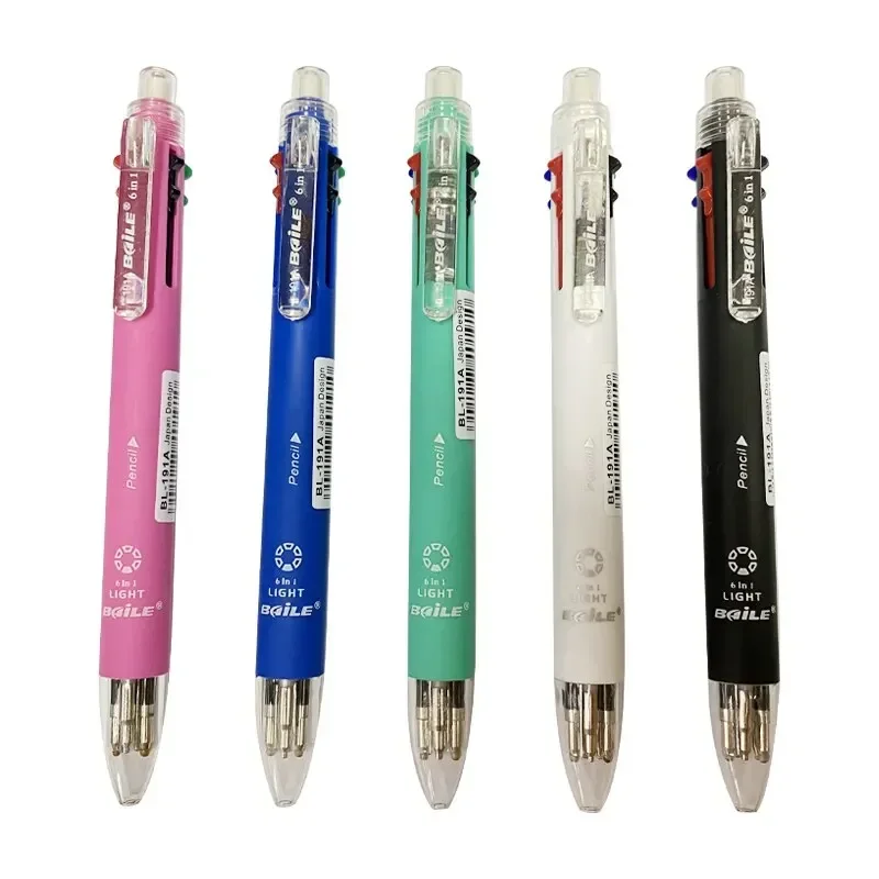 ballpoint pen 6-in-1 Creative Multicolor Push Type Multifunction Six Colors Press School Office Supply