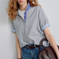 TOYOUTH femmes Piqué Polo t-shirts 2026 été nouveau mis à niveau bloc de couleur Plaid manches volets Vintage décontracté hauts 4