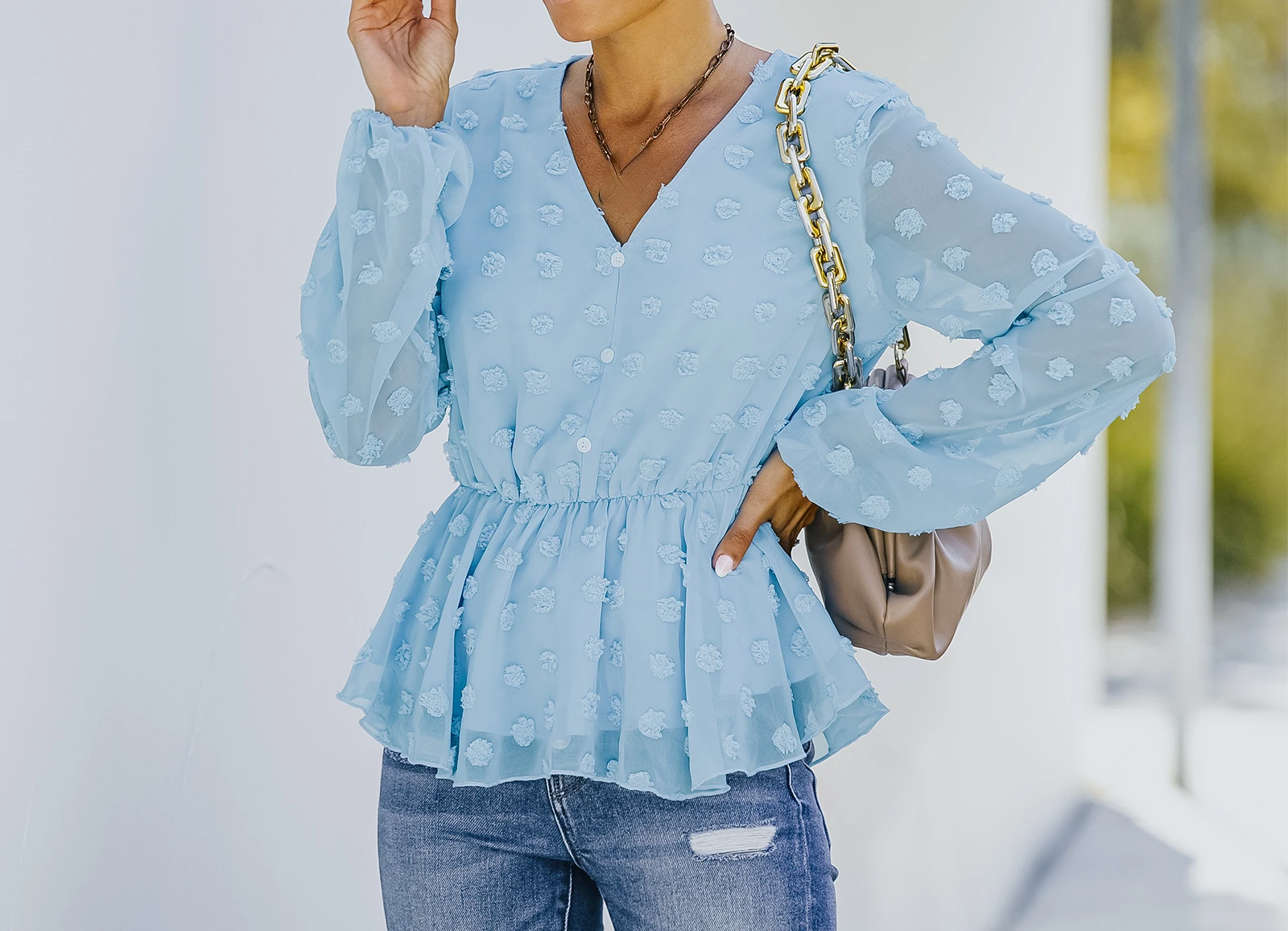 

Fashion Women's Clothing 2022 Spring and Summer New V-neck Long-sleeved Chiffon Shirt Top Casual Office All-match Female & Lady