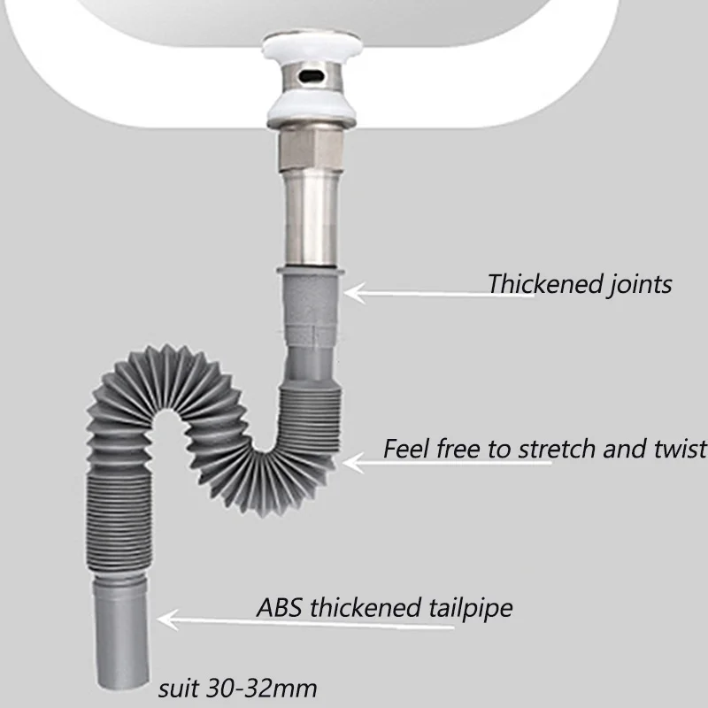 1Pcs Kitchen Sink Drain Pipe Accessories Flexible Stretchable Deodorant Strainer Pipeline Washbasin Anti Blockage Set 3