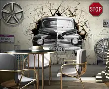 

custom mural 3d wallpapers for the most sold wall Retro style car breaks out of the wall home decor photo wallpapers on the wall