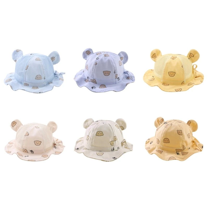 

Child Bucket Hat Cartoon Bear Ear Hat for Baby Windproof Toddler Wide Brim Hats