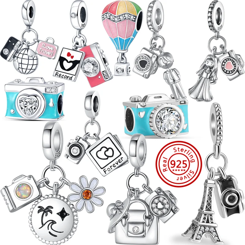 925 Sterling Silver Travel Forever Love Life Camera Record Boy Girl Sweet Beads Fit Original Pandora Charms Bracelet DIY Jewelry