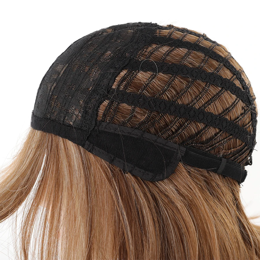 Synthetic Brown Straight Wig with Bangs Women's Brown Highlighted Straight Bangs Wig Comfortable for Party Daily Wear